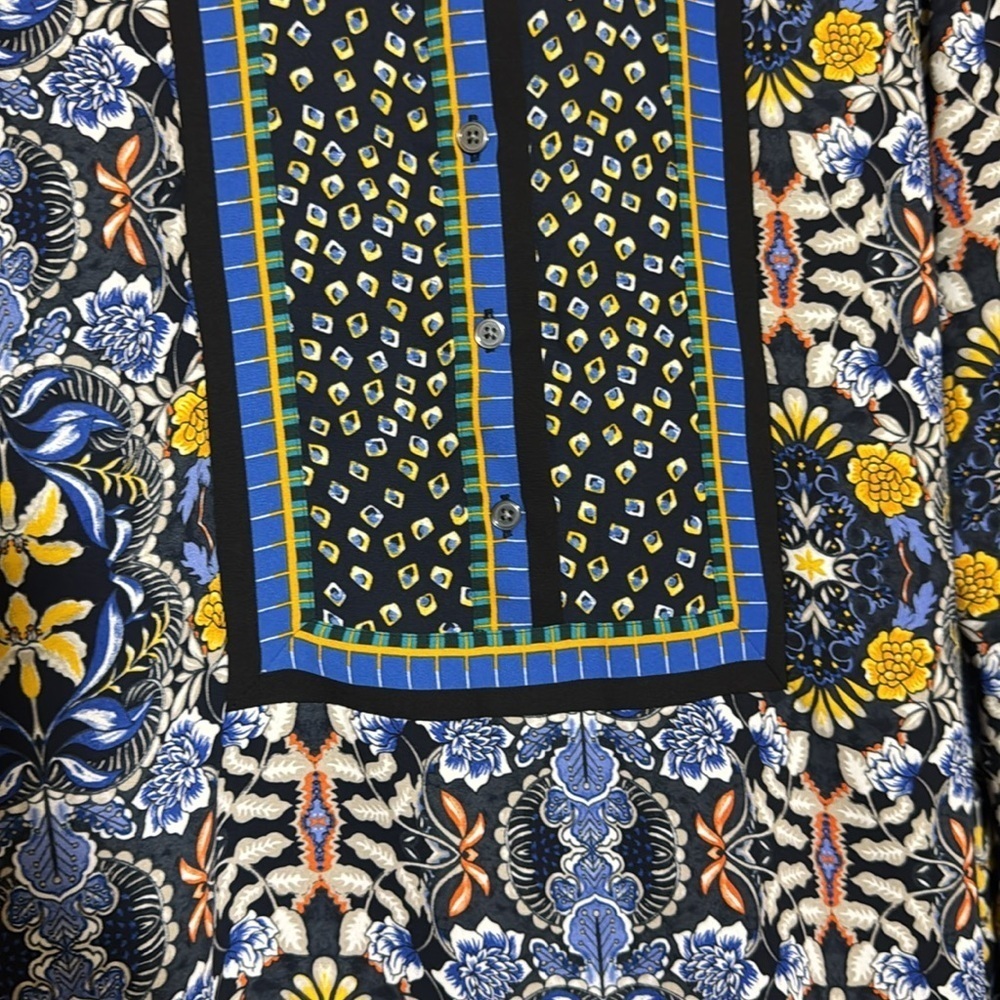 LOFT Autumn Dream Henley Blouse M - Bold Mixed Print, High-Low Hem - Picture 2 of 8